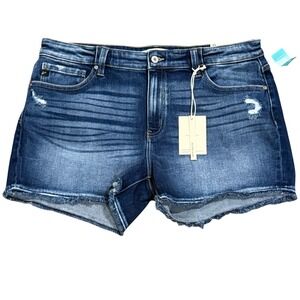 Kan Can Distressed Denim Shorts Womens Size 32 Dark Wash Raw Hem